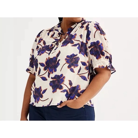 Draper James Tops - DRAPER JAMES RSVP Tie Neck Floral Jacquard Top | 2X